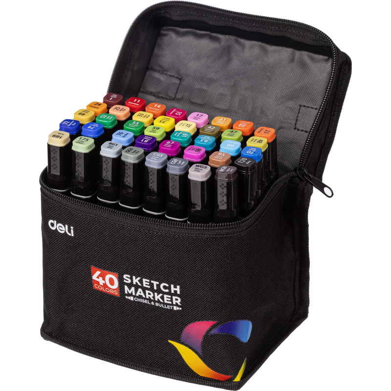 Изображение товара Набор маркеров для скетчинга Deli двухсторонние 40 цветов с сумочкой