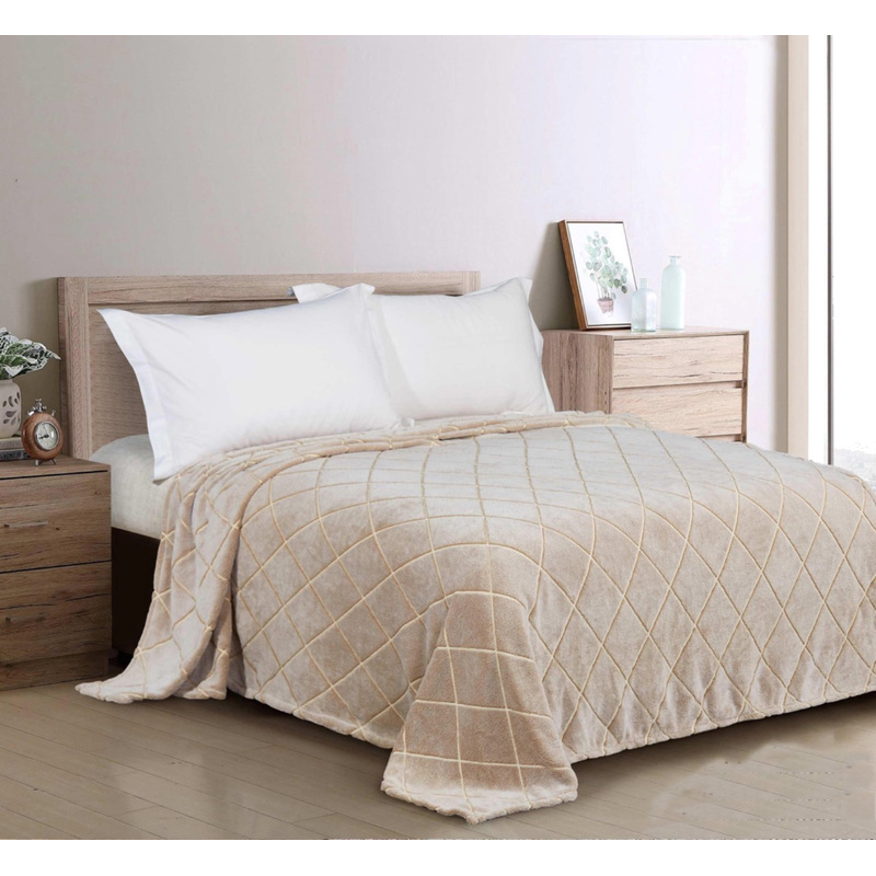 Изображение товара Плед велсофт 150x200 бежевый - мягкий уютный плед для дома и отдыха