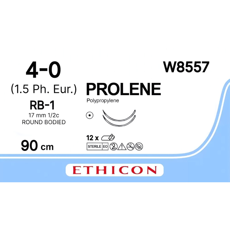 Изображение товара Шовный материал Пролен 4/0 с колющей иглой 17 мм, 12 штук