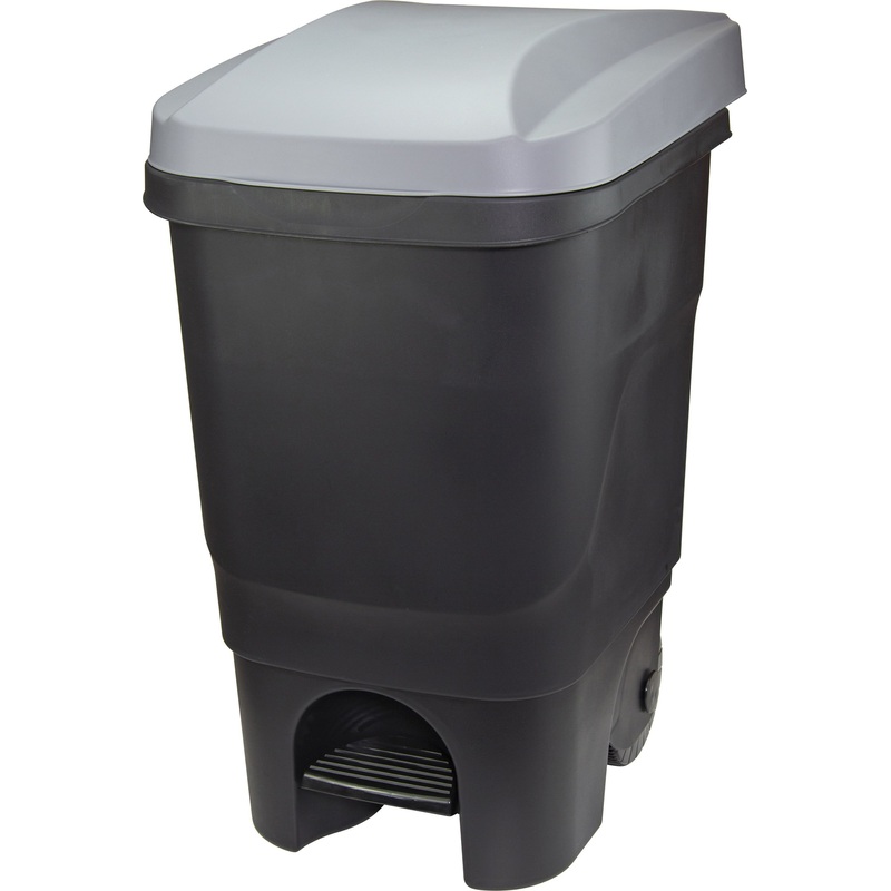 Изображение товара Уценка. Контейнер-бак мусорный Idea 60 л на колесах с педалью пластик серый/черный (69x39x39 см)