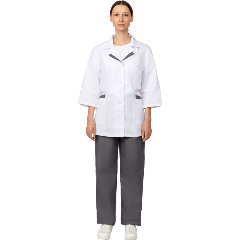 Изображение товара Костюм медицинский женский м01-КБР белый/серый размер 56-58