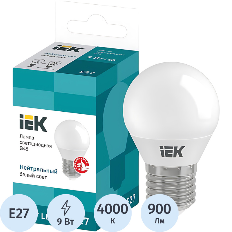 Изображение товара Светодиодная лампа IEK 9 Вт E27 4000К 900Лм матовая для дома и офиса