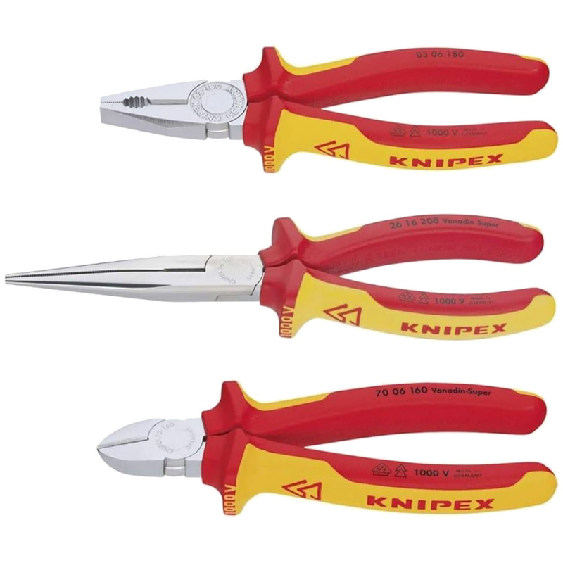 Изображение товара Набор губцевого инструмента Knipex VDE 3 предмета Диэлектрические клещи для электриков