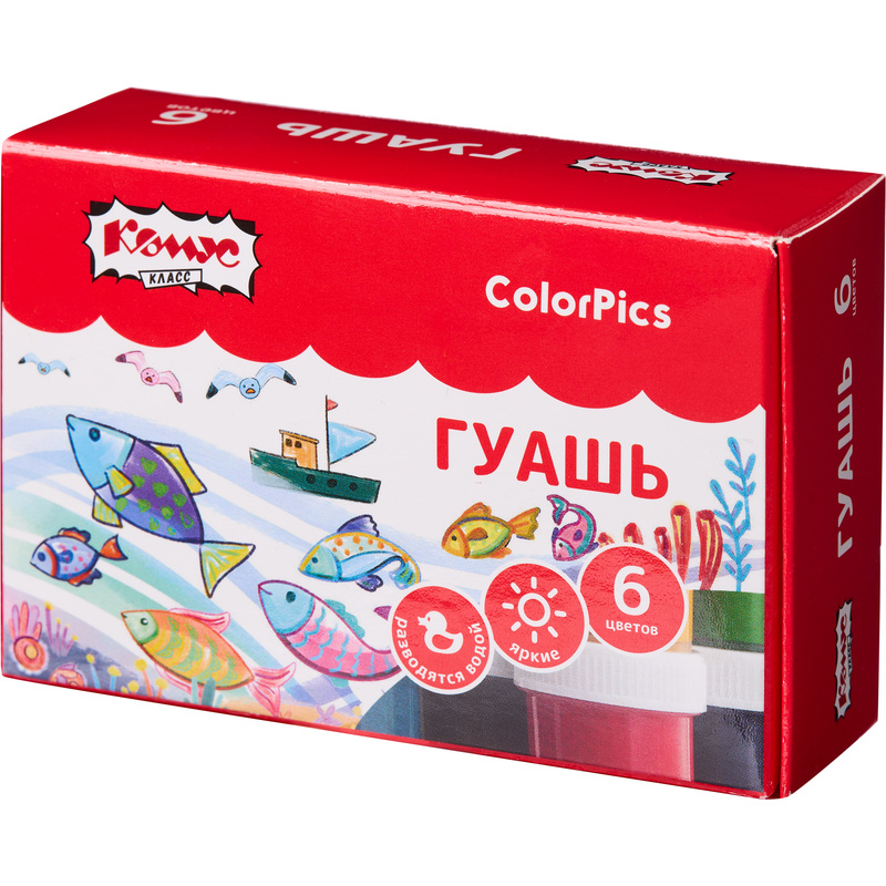 Изображение товара Гуашь Комус Класс ColorPics 6 цветов 10 мл для детей и творчества
