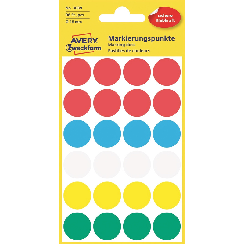 Изображение товара Этикетки самоклеящиеся Avery Zweckform d 18 мм разноцветные 24 шт на листе