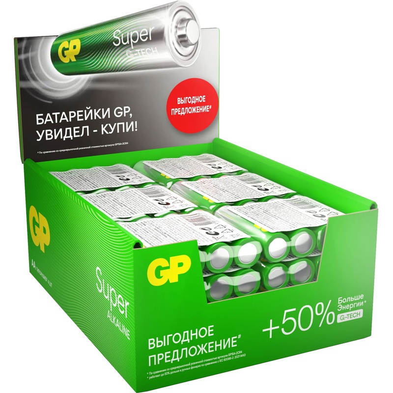Изображение товара Батарейки AA пальчиковые GP Super 96 шт надежный источник питания