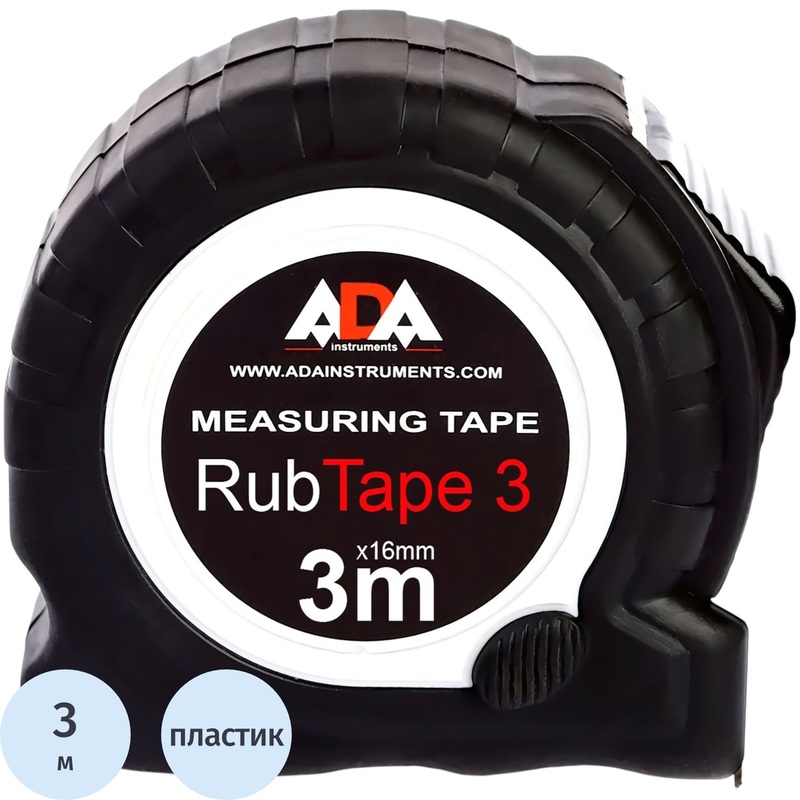 Изображение товара Рулетка ADA RubTape 3 3м x 16мм с фиксатором строительная измерительная