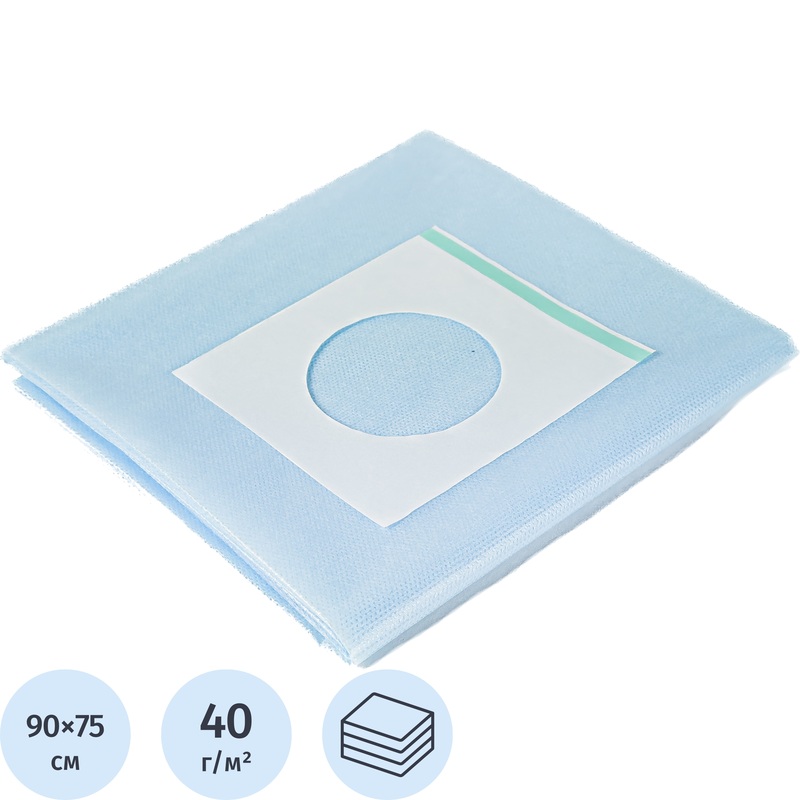 Изображение товара Одноразовая стерильная простыня Гекса 90x75 см голубая с самоклеящимся слоем