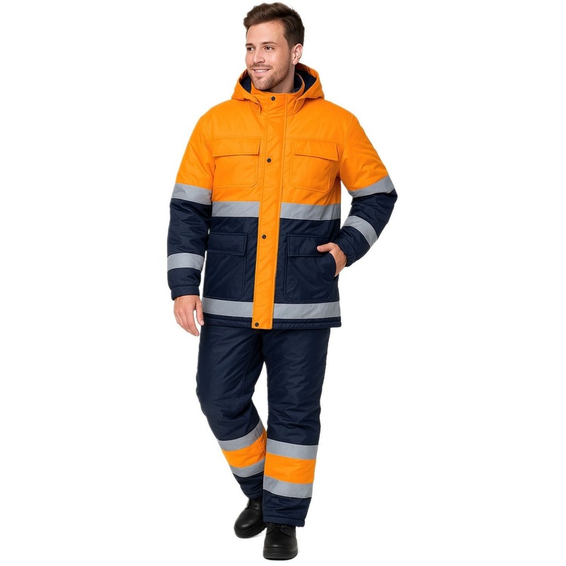 Изображение товара Дорожный зимний костюм с полукомбинезоном ЗД02-КПК оранжевый/синий 48-50