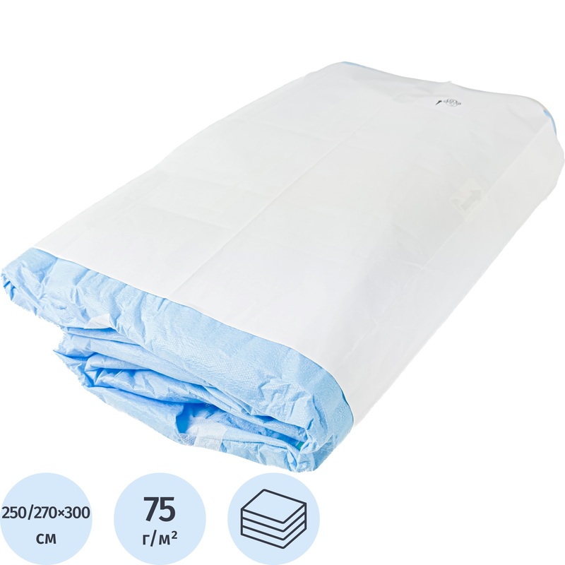 Изображение товара Простыня одноразовая стерильная Гекса 300x250/270 см в сложении голубая