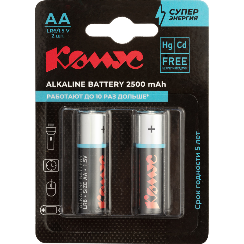 Изображение товара Батарейка АА пальчиковая Комус (ProMega) 2 шт. в блистере