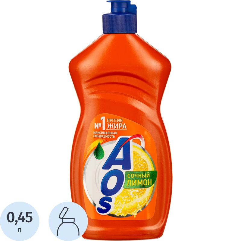 Изображение товара Средство для мытья посуды AOS Сочный лимон гель 0.45 л
