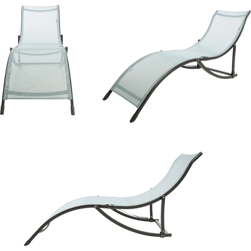 Изображение товара Шезлонг М6183 серо-голубой/чёрный компактный легкий для отдыха на улице