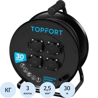 Удлинитель на катушке TOPFORT КГтп-ХЛ 3х2.5 кв.мм 30 м 16 А с  заземлением 1 розетка (TEH303-195)