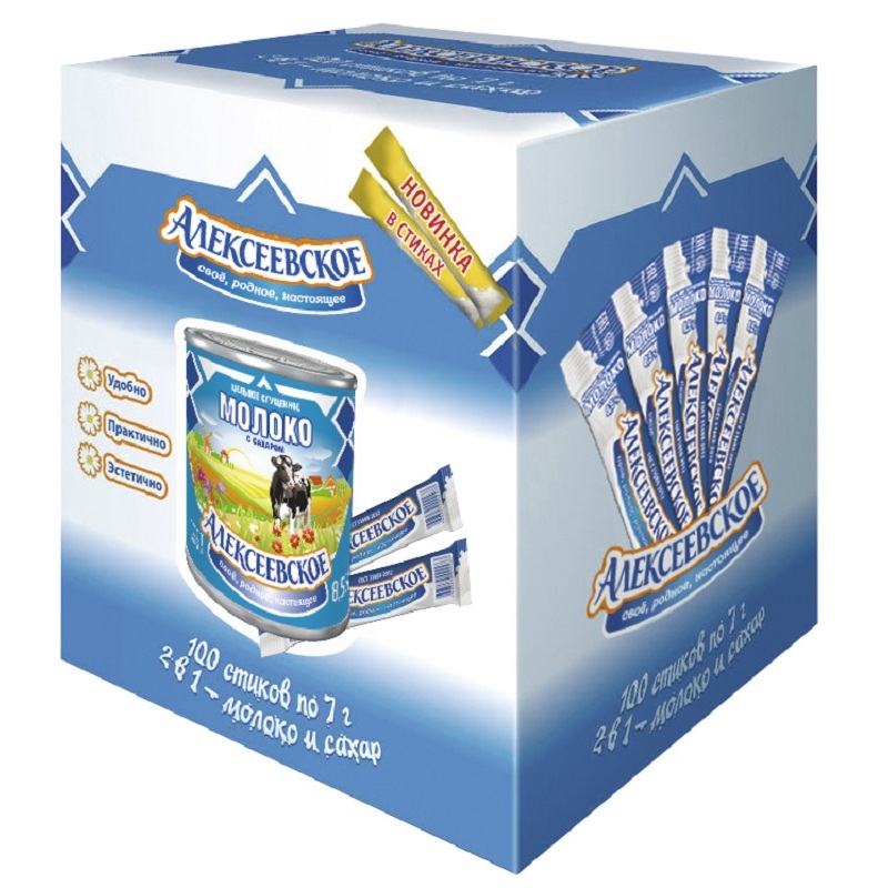 Изображение товара Молоко сгущенное Алексеевское с сахаром 8.5% (100 штук по 7 г)