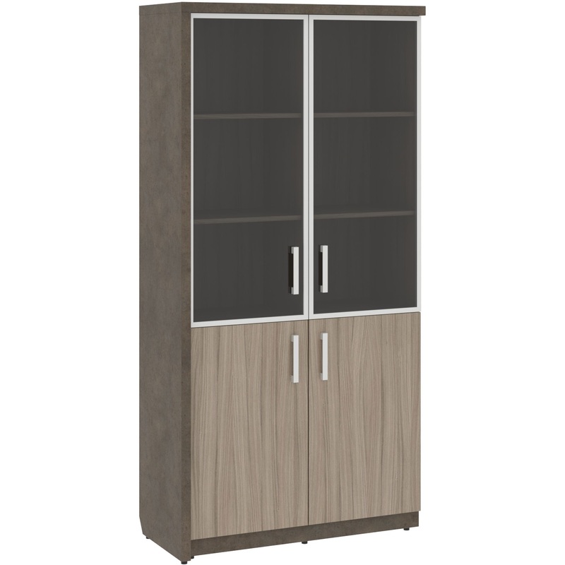 Изображение товара Шкаф для документов Wood&Stone СФ-534893 с стеклом, размеры 1035х454.5х2083 мм, бетон чикаго дрифтв