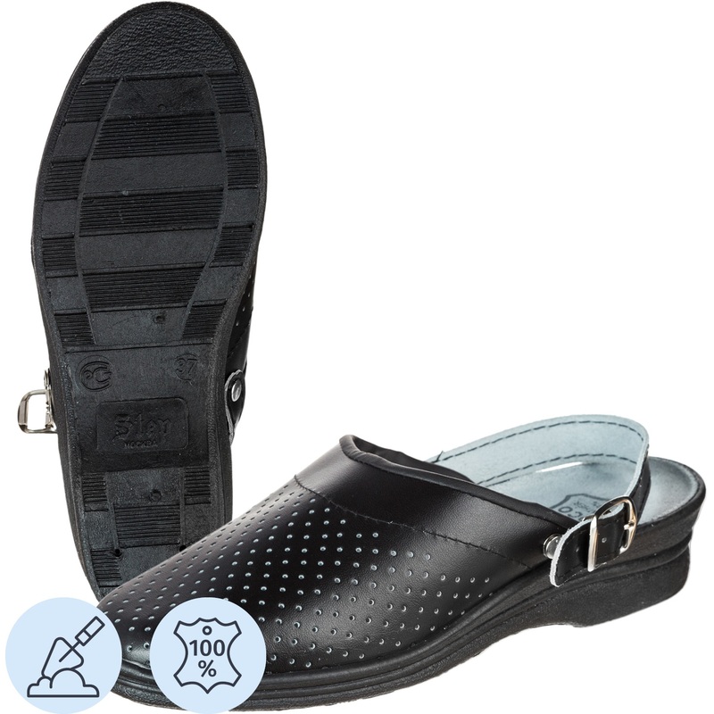 Изображение товара Женские сабо из натуральной кожи черного цвета с ремешком размер 40