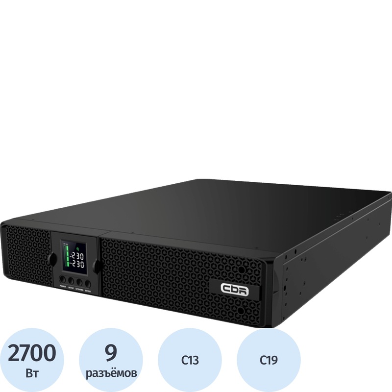 Изображение товара ИБП CBR [PLS-3KRT-8I-LCHERSC] лин.-инт. Smart 3000ВА/2700Вт RT 9xC13, LCD