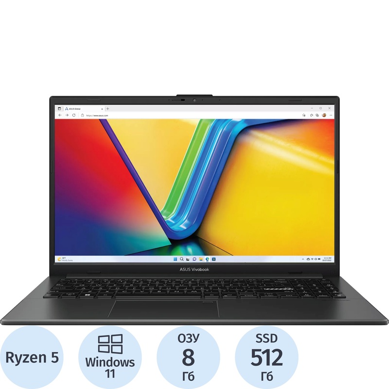 Изображение товара Ноутбук Asus Vivobook Go E1504FA-BQ5031W 15.6" чёрный AMD Ryzen 5 40/8 ГБ/SSD 512 ГБ (90NB0ZR2-M07420)