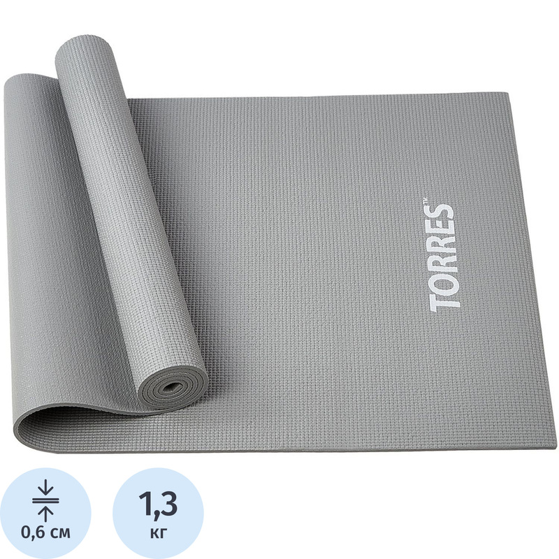 Изображение товара Коврик для фитнеса и йоги Torres Relax 6 173x61x0.6 см серый