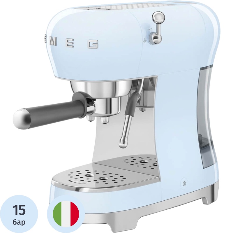 Изображение товара Кофемашина рожковая Smeg ECF02PBEU голубая с капучинатором 15 бар