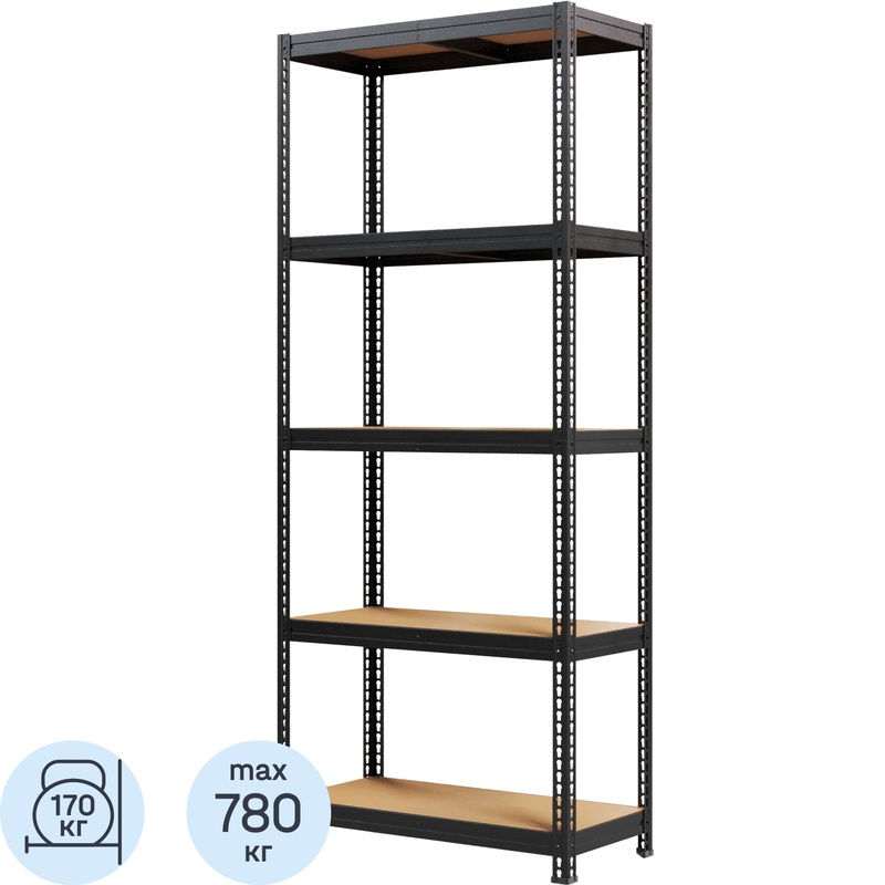 Изображение товара Металлический стеллаж Металл-Завод чёрный 5 полок 750x350x1800 мм