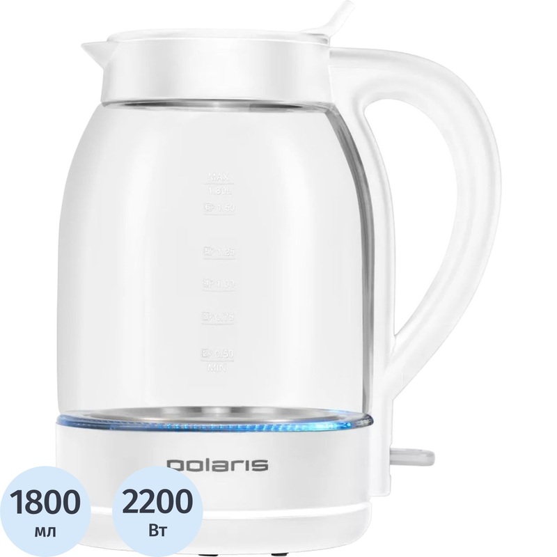 Изображение товара Электрический чайник Polaris PWK 1797CGL белый 1800 мл 2200 Вт стекло