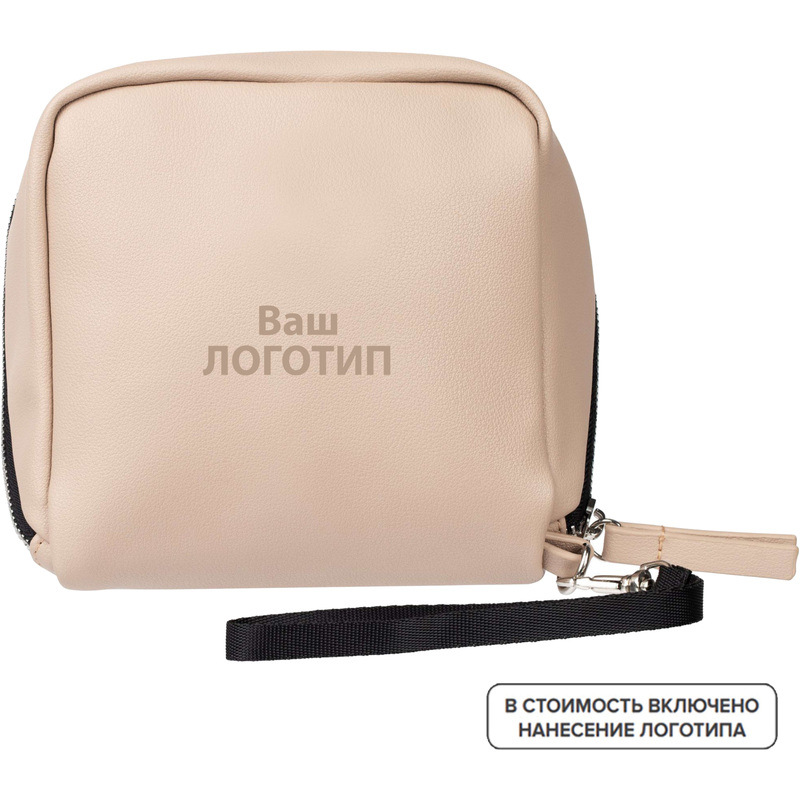 Изображение товара Косметичка Cubo из искусственной кожи бежевая с логотипом, объем 2,7 л