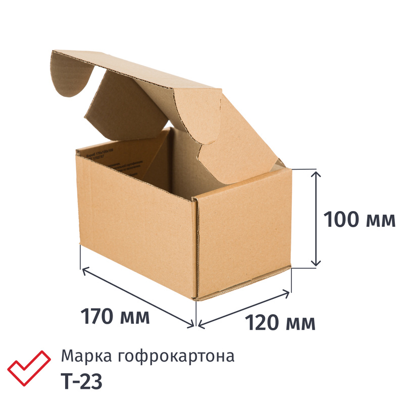 Изображение товара Самосборный гофрокороб типа Ж 170х120х100 мм Т-23 бурый 50 шт