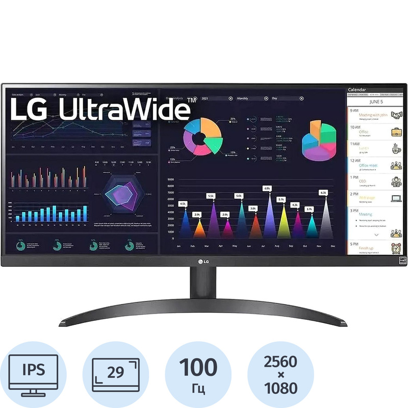 Изображение товара Монитор 29 дюймов LG 29WQ500-B.ARUZ черный с IPS матрицей