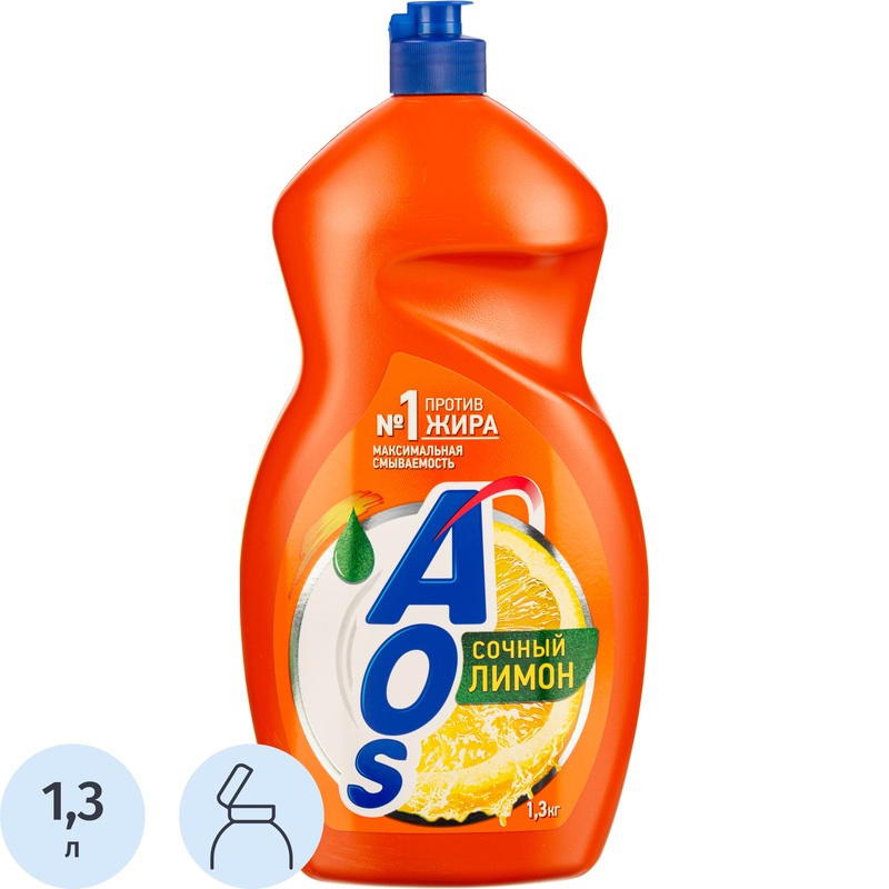 Изображение товара Средство для мытья посуды AOS Свежий лимон гель 1.3 л