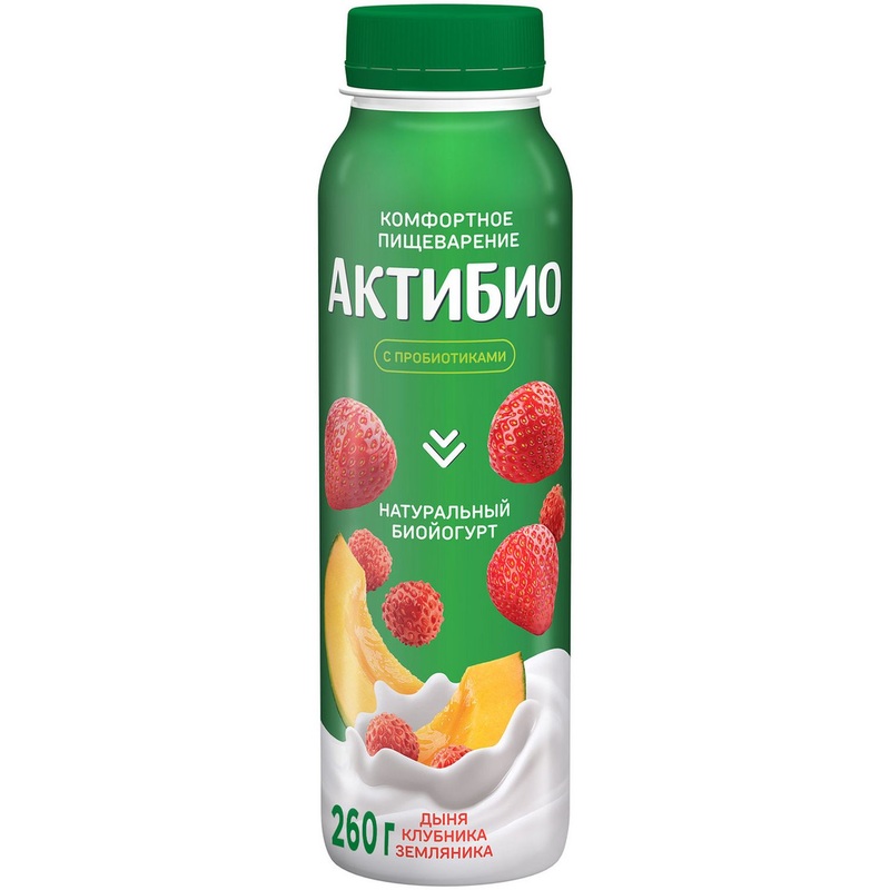 Изображение товара Йогурт питьевой АктиБио с дыней, клубникой и земляникой 1.5% 260 г