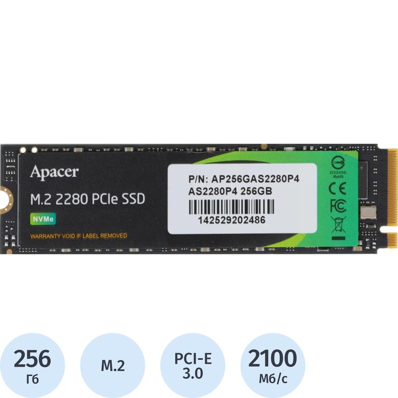 Изображение товара SSD накопитель Apacer AS2280P4 256 ГБ (AP256GAS2280P4-1)