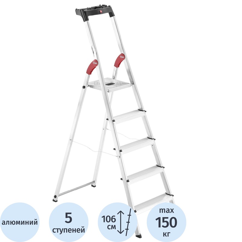 Изображение товара Алюминиевая стремянка Hailo L60 8160-507 5 ступеней профессиональная