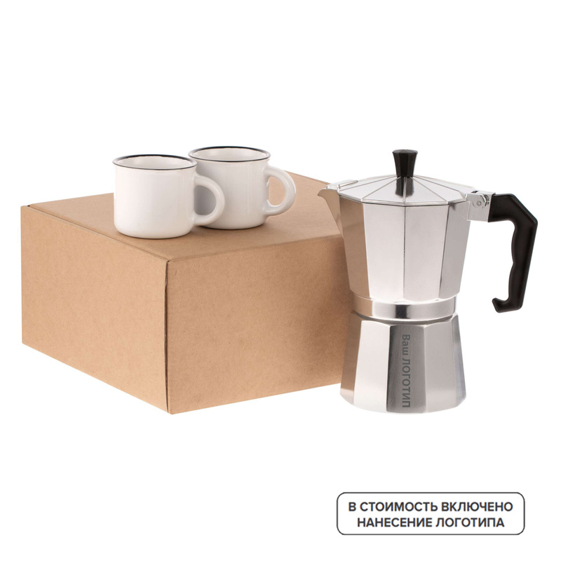 Изображение товара Кофейный набор Dacha с гравировкой белый на 2 персоны с подарочной упаковкой