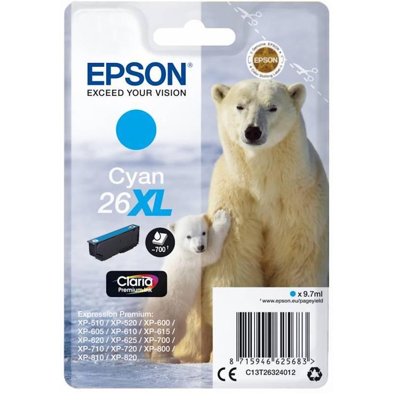 Изображение товара Струйный картридж Epson 26XL голубой повышенной емкости оригинальный