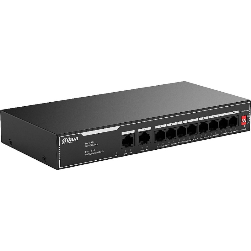 Изображение товара Коммутатор Dahua DH-SF1010LP неуправляемый 10 портов PoE, металл, черный