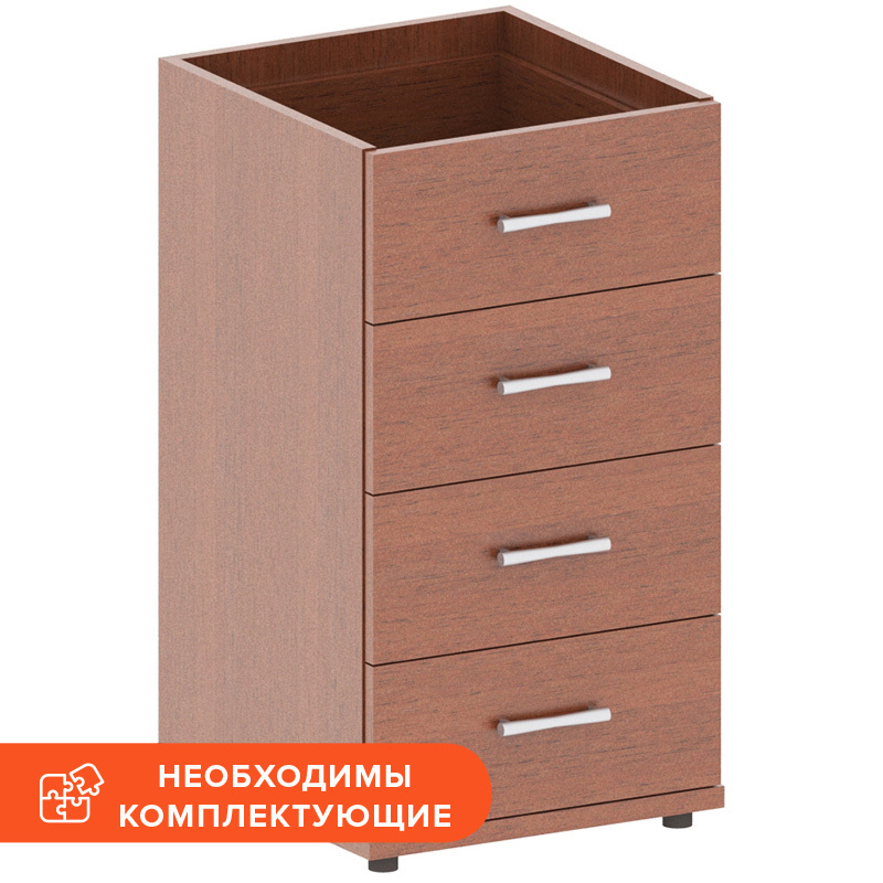 Изображение товара Тумба приставная Монолит без топа (орех гварнери, 400x416x750 мм, 4 ящика)