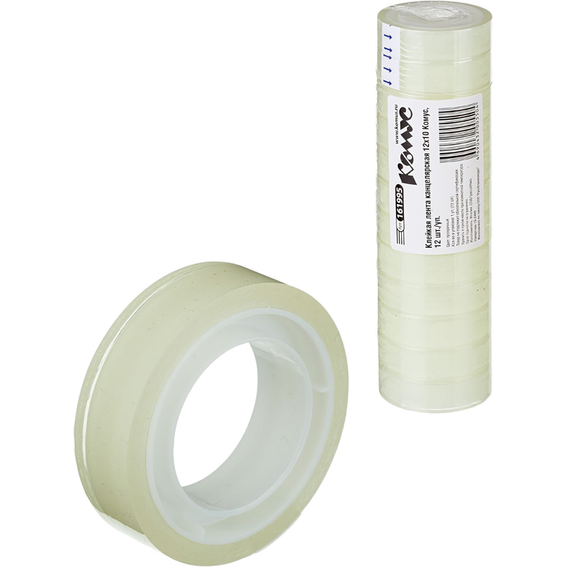 Изображение товара Клейкая лента канцелярская Комус прозрачная 12 мм x 10 м (12 штук в упаковке)