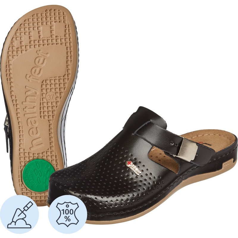 Изображение товара Женские сабо Leon MED950 из натуральной кожи черные, размер 38, профессиональная обувь