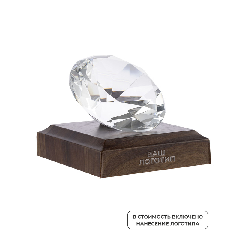 Изображение товара Стела Diamond с гравировкой лого, награда на деревянной подставке