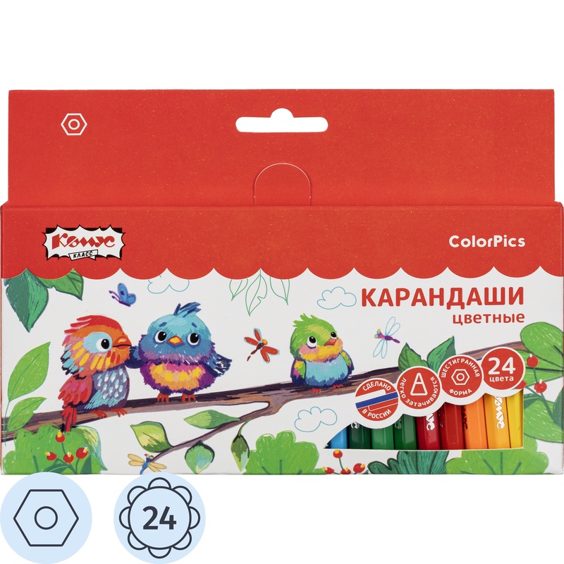 Изображение товара Цветные карандаши Комус Класс ColorPics 24 укороченные 24 цвета для детей и учебы