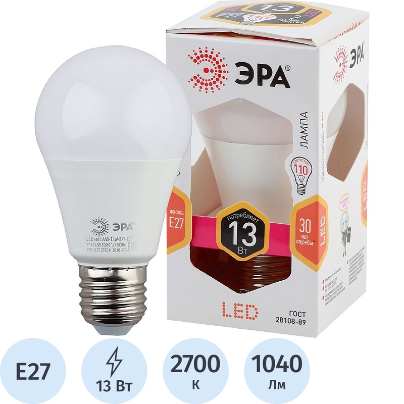 Изображение товара Лампа светодиодная Эра LED A60-13W-827-E27 13 Вт E27 2700 К
