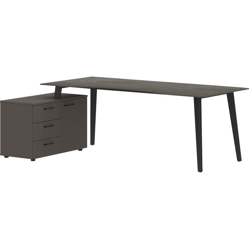 Изображение товара Стол руководителя письменный с тумбой левый Jay 2000х1300х750 мм орех мокко антрацит