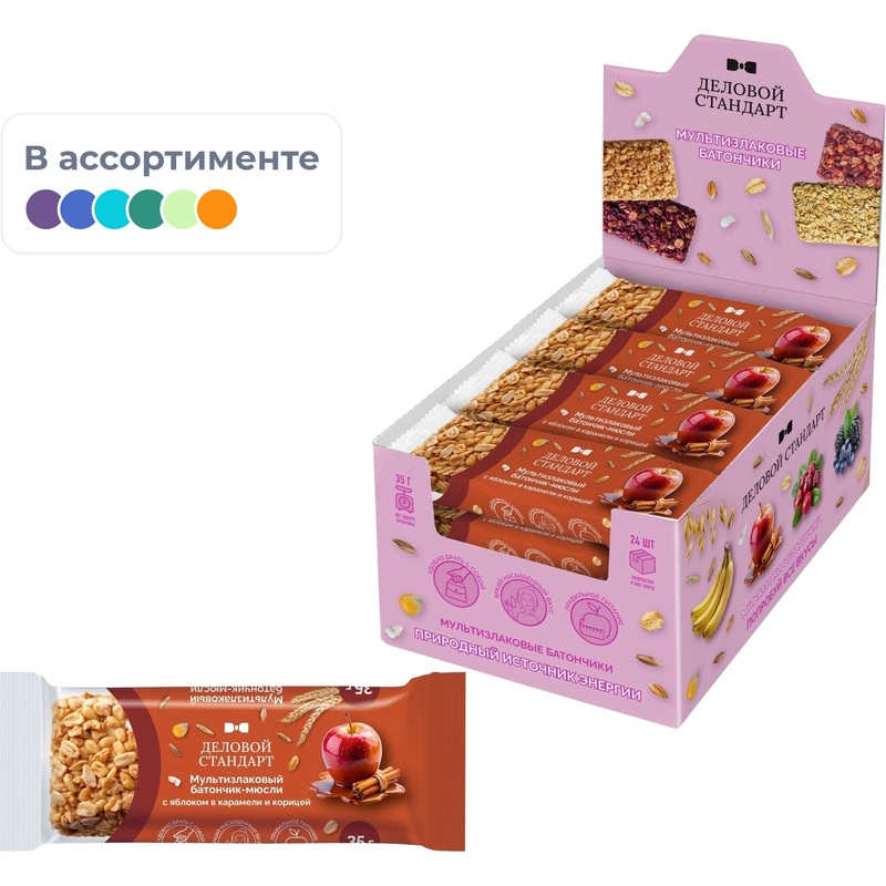 Изображение товара Мультизлаковый Батончик Яблоко в карамели и корице Деловой Стандарт 24 шт по 35г