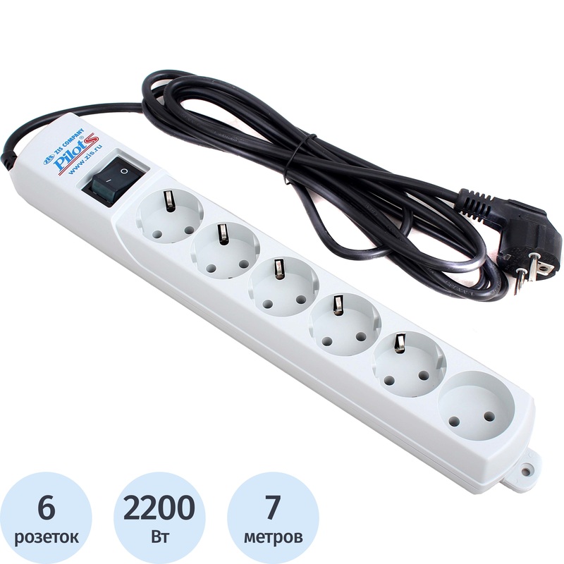 Изображение товара Сетевой фильтр ZIS Pilot S на 6 розеток 7 метров