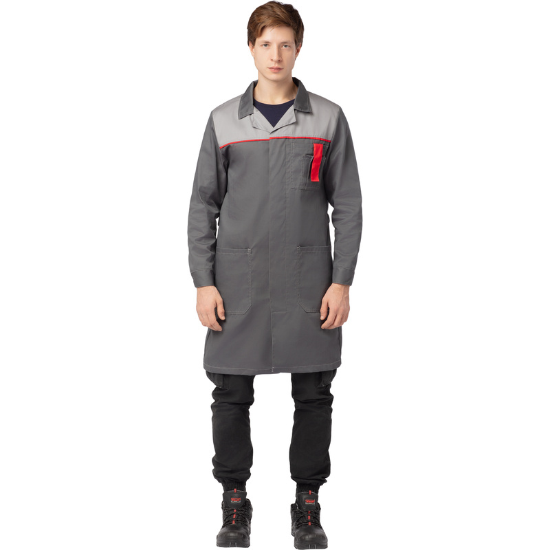 Изображение товара Халат рабочий Л10-ХЛ мужской серый/светло-красный (размер 120-124 (60-62), рост 182-188)