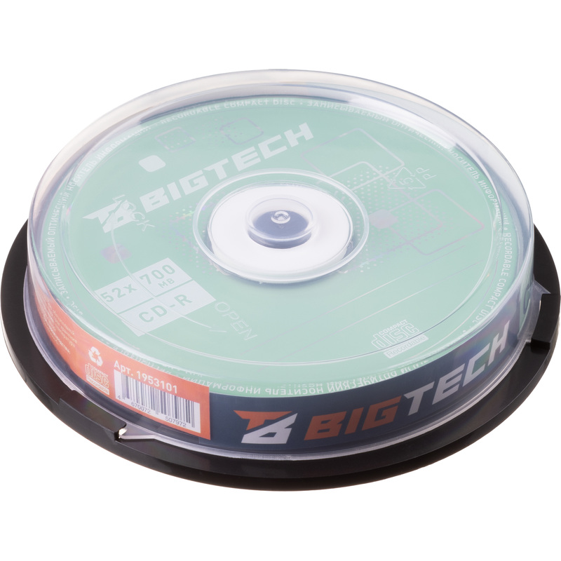 Изображение товара Диск CD-R BigTech 700 МБ 52x cake box 10 штук