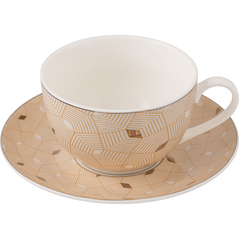 Изображение товара Фарфоровая чайная пара Nadoba Mari Gold 230 мл с золотым кантом для микроволновки