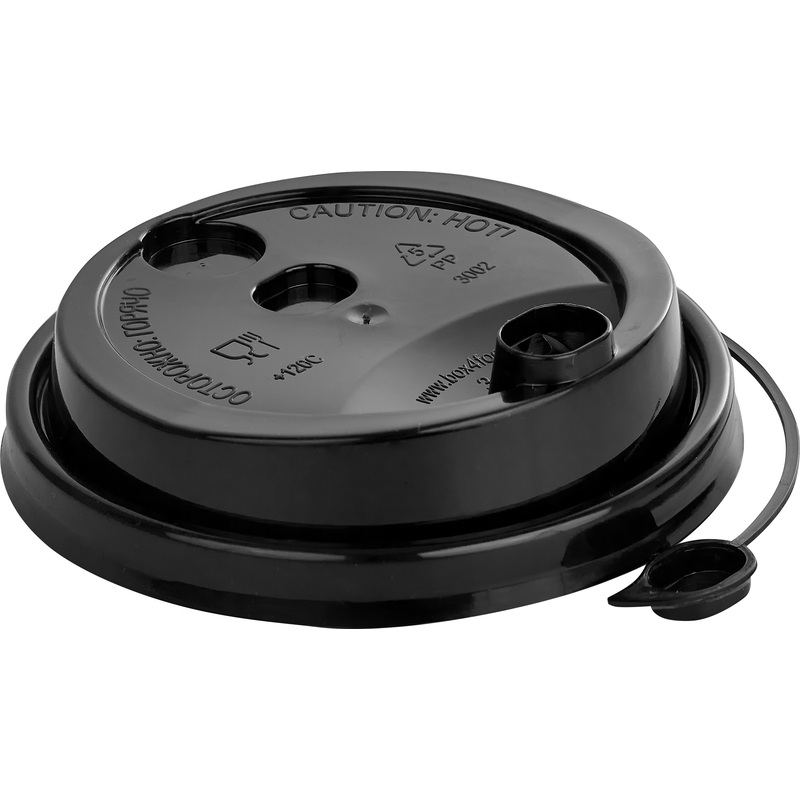 Изображение товара Крышка для стакана 80 мм пластиковая с заглушкой черная опт 1000 штук